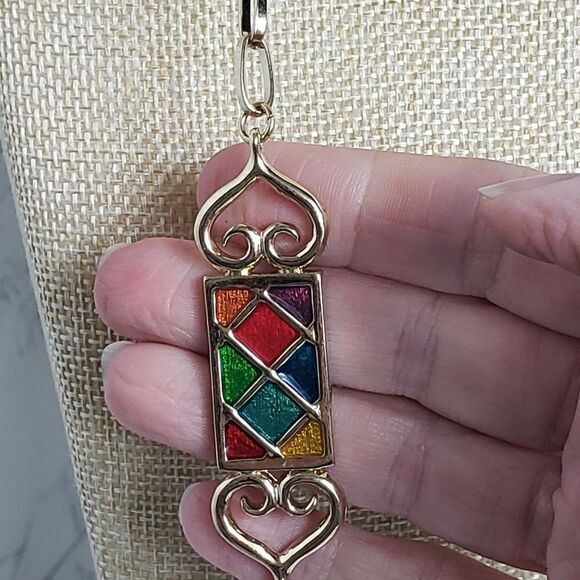 VINTAGE ROLAND Long Goldtone Enameled Necklace - Picture 3 of 6